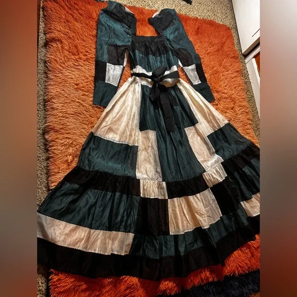 Ulla Johnson Colorblock Midi Dress in Black, Gold, and Cream - Picture 2 of 11